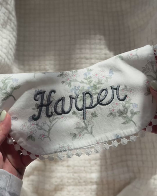 3-Layer Lace Bib - Blue/White Florals