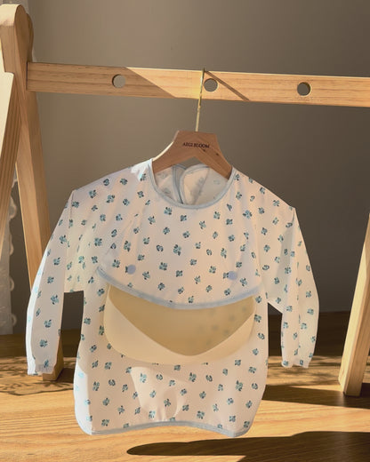Waterproof Smock Bib with Detachable Silicone Catcher - Powder Petal