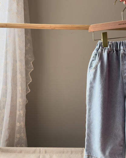 Wide Leg Denim Pants - Blue