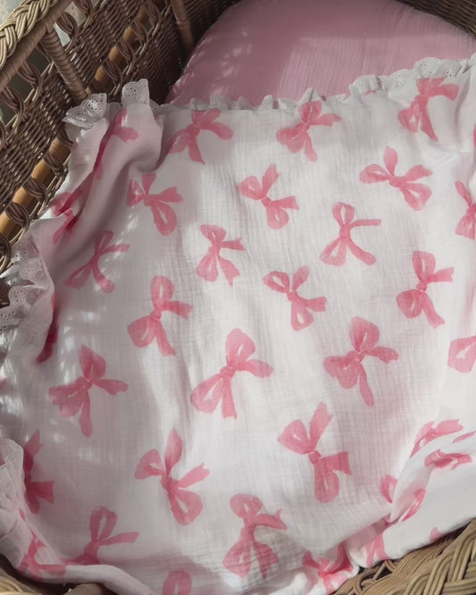 Reversible Organic Muslin Blanket - Pink Bows