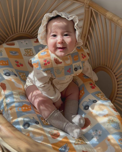 Organic Muslin 7-Layer Dribble Bib - Bloom Barn/Brown Gingham