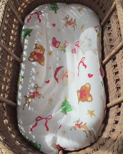 Reversible Organic Muslin Blanket - Dear Santa (Blue/Blue edge)