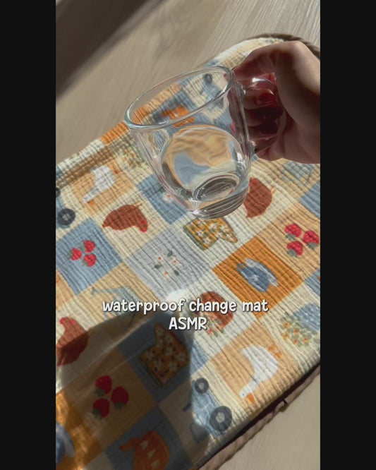 Organic Muslin Waterproof Changing Mat - Bloom Barn/Brown Gingham (PRE ORDER | EARLY JUNE)