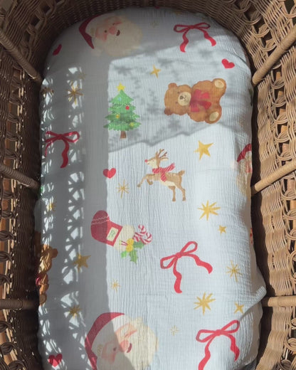 Reversible Organic Muslin Blanket - Dear Santa (Blue/Red edge)