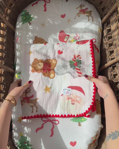 Reversible Organic Muslin Blanket - Dear Santa (Red)
