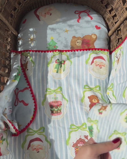 Reversible Organic Muslin Waterproof Bib - Dear Santa (Blue)