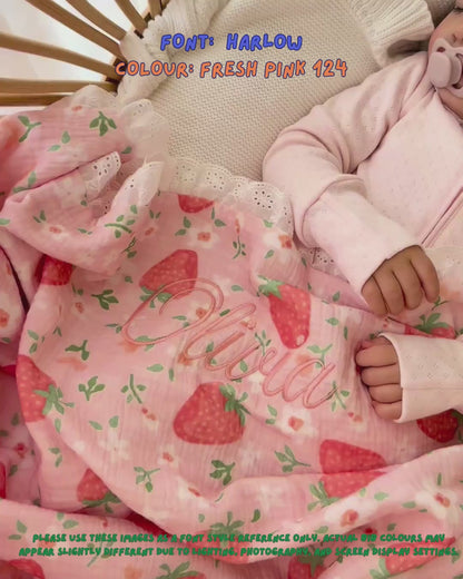 Reversible Organic Muslin Blanket - Strawberry Garden