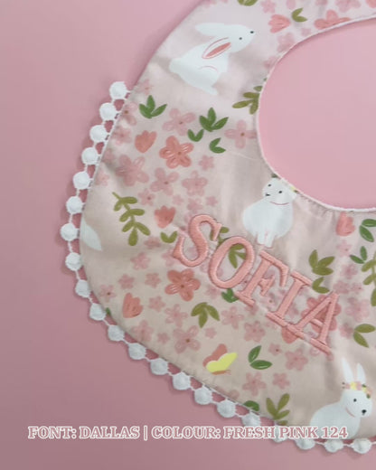 3-Layer Lace Bib - Pink Bunnies