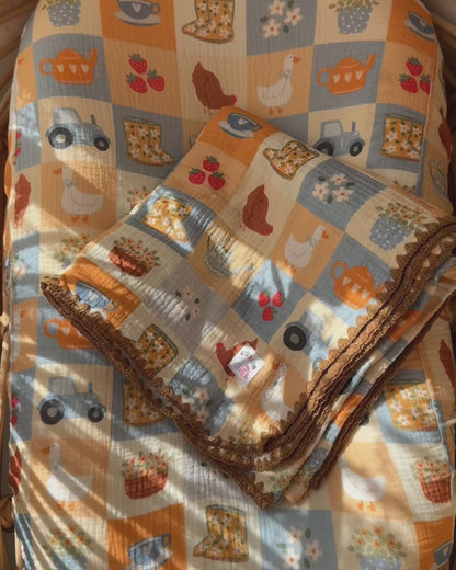 Organic Muslin Blanket - Bloom Barn/Brown Gingham