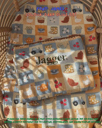 Reversible Organic Muslin Blanket - Bloom Barn/Brown Gingham