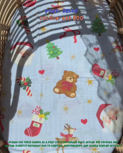 Reversible Organic Muslin Blanket - Dear Santa (Blue/Red edge)