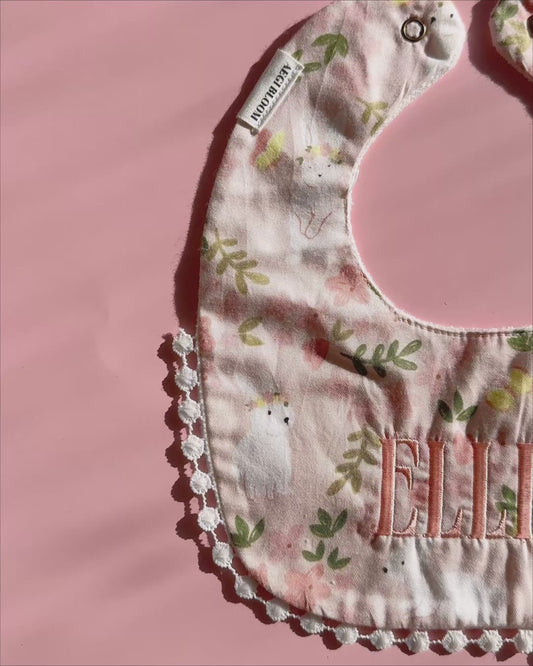 3-Layer Lace Bib - Pink Bunnies