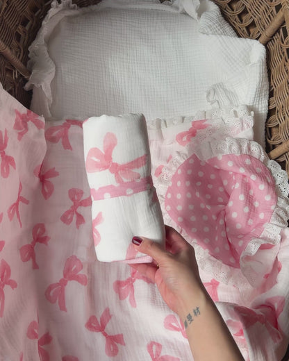 Reversible Organic Muslin Waterproof Changing Mat - Pink Bows